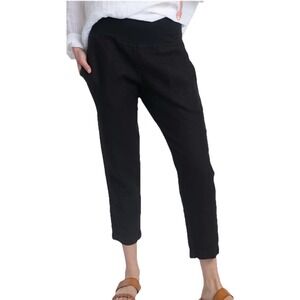 Luna Luz Black 100% Linen Pull On Ankle Pants Stretch Soft Casual Women's M $125